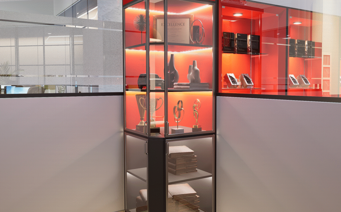 tủ góc trưng bày kỷ niệm chương showroom