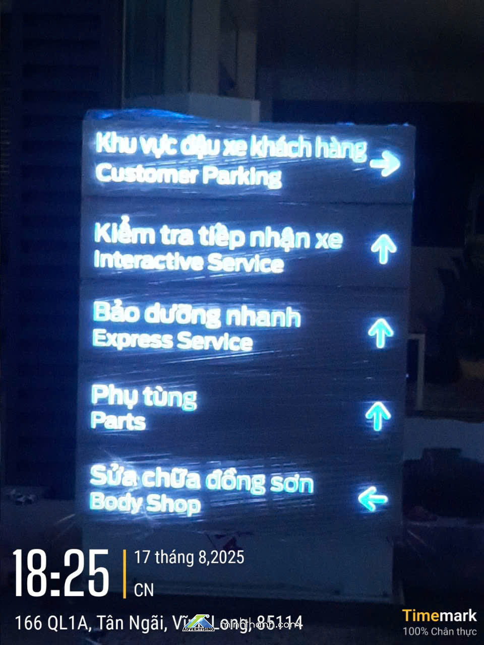 Thi công Bảng chỉ hướng, hướng dẫn Showroom Ô tô Sài Gòn Ford 2S Vĩnh Long 02